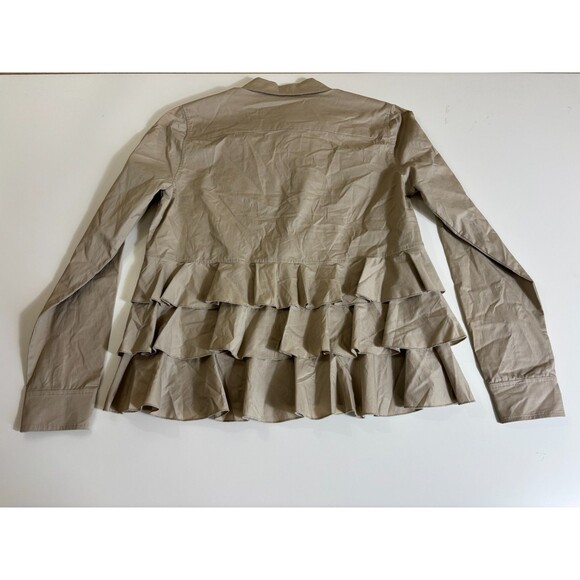 Anthropologie Ro & De Shirt Womens Medium Beige Ruffle Back Collar Button Up NWT - Picture 3 of 8